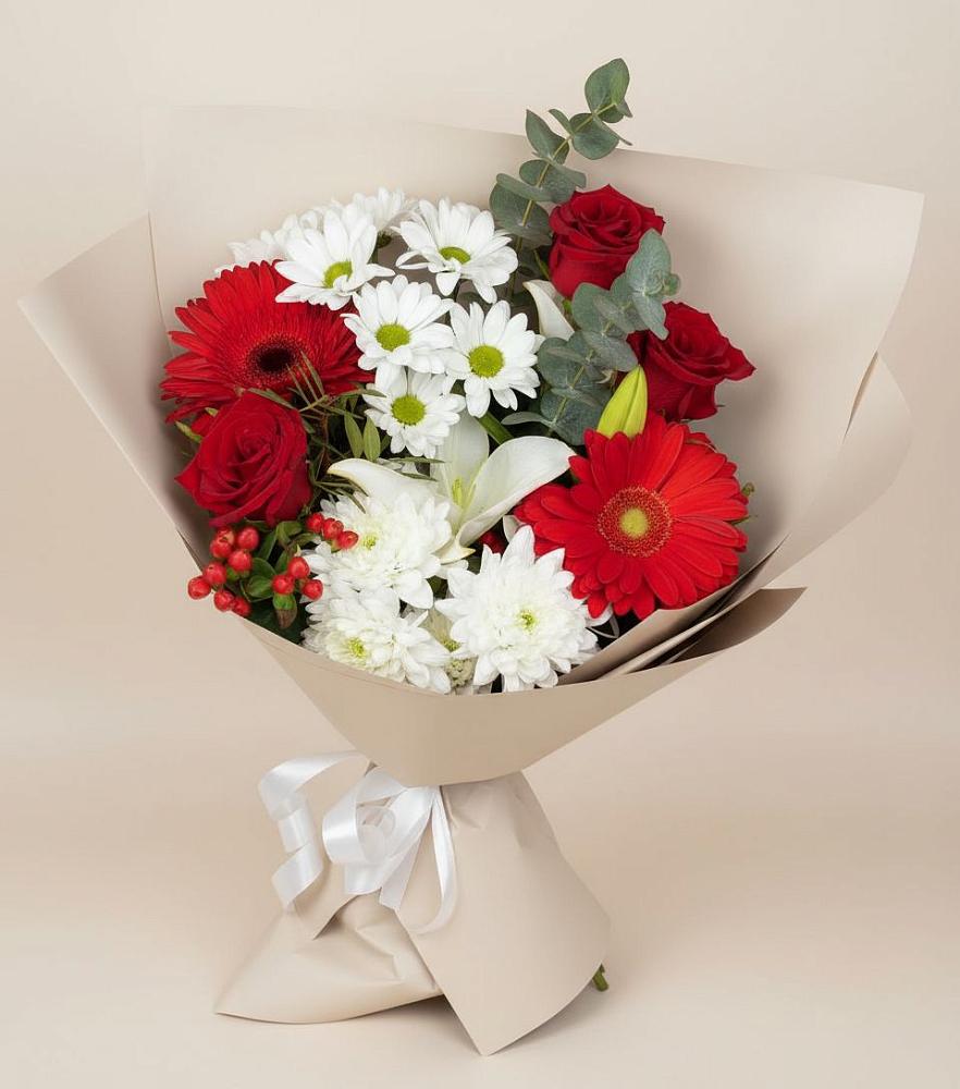 Букет цветов из: Розы, Хризантемы, Герберы и Лилии в Сунже Республики Ингушетия