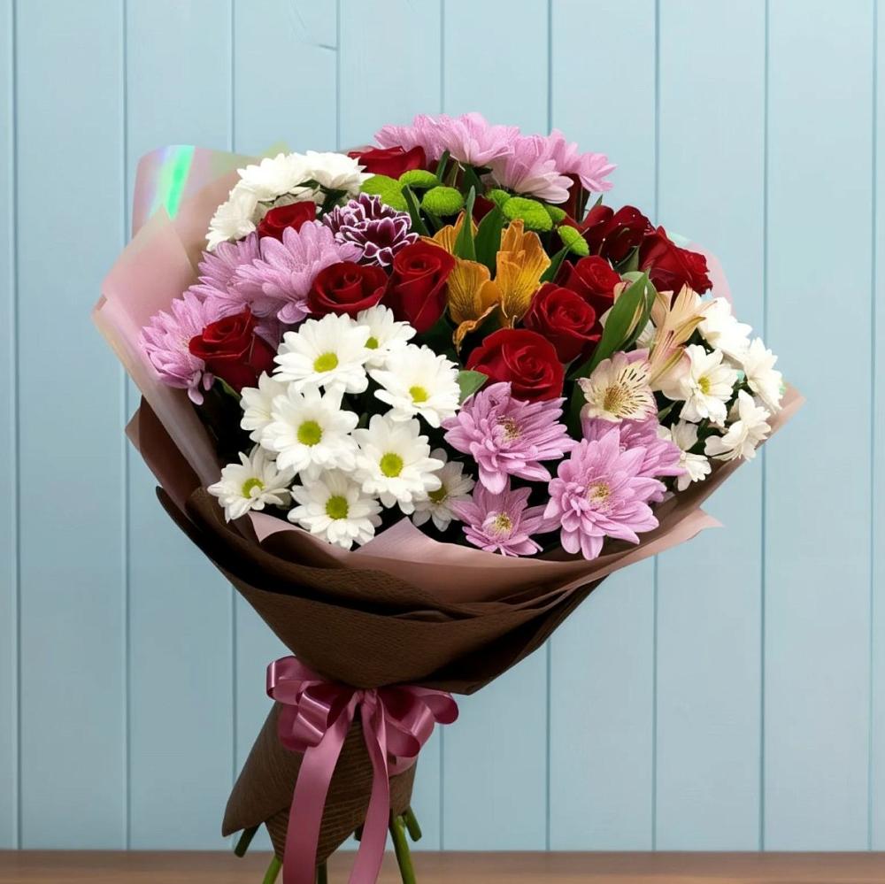 Букет цветов из: Розы, Хризантемы и Альстромерии в Сунже Республики Ингушетия