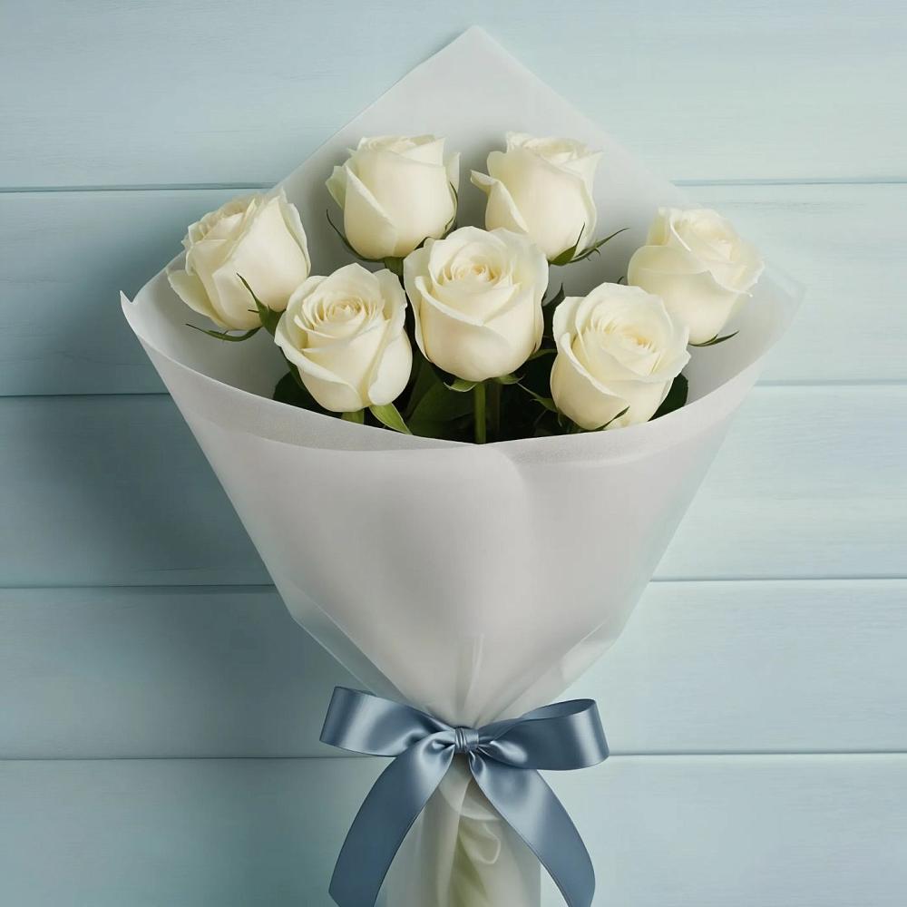 Букет 7 Белых роз Эдлесс Лав в Сунже Республики Ингушетия