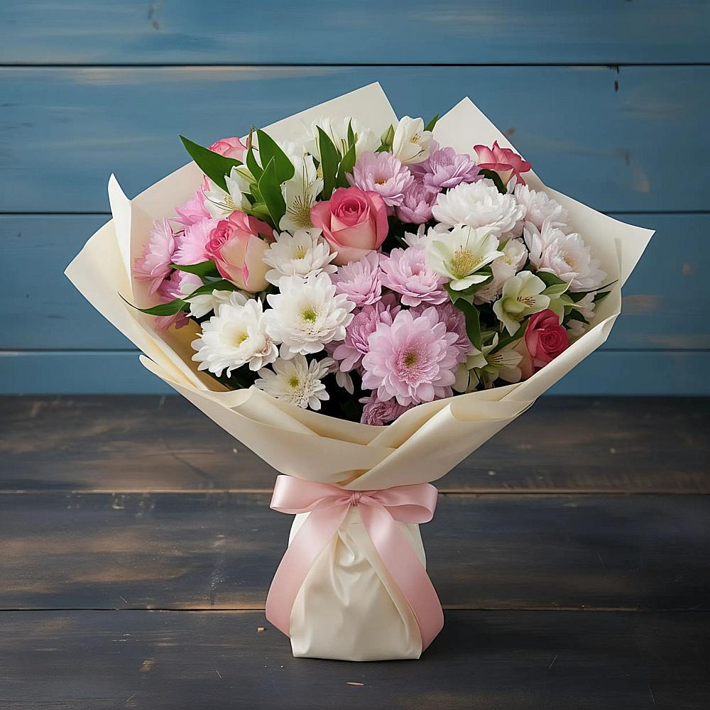 Букет цветов из: Хризантемы, Альстромерии и Розы в Сунже Республики Ингушетия